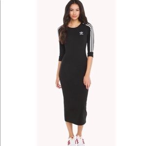 adidas | Dresses | Adidas Black Three Strupes Long 34 Sleeves Dress |  Poshmark